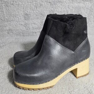 MIA Josi Platform‎ Clog Ankle Boots Black Leather Suede Fur Lined Booties 9M